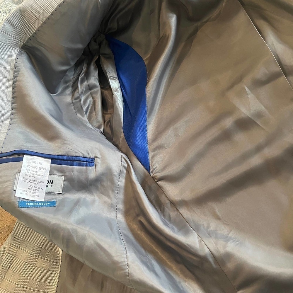 Reaction‎ Kenneth Cole Gray Techni Cole Modern Fit Windowpane Sport Coat 40L - Picture 15 of 16